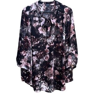Like New Torrid Georgette Bow Tie Blouse Black Floral Size 4X